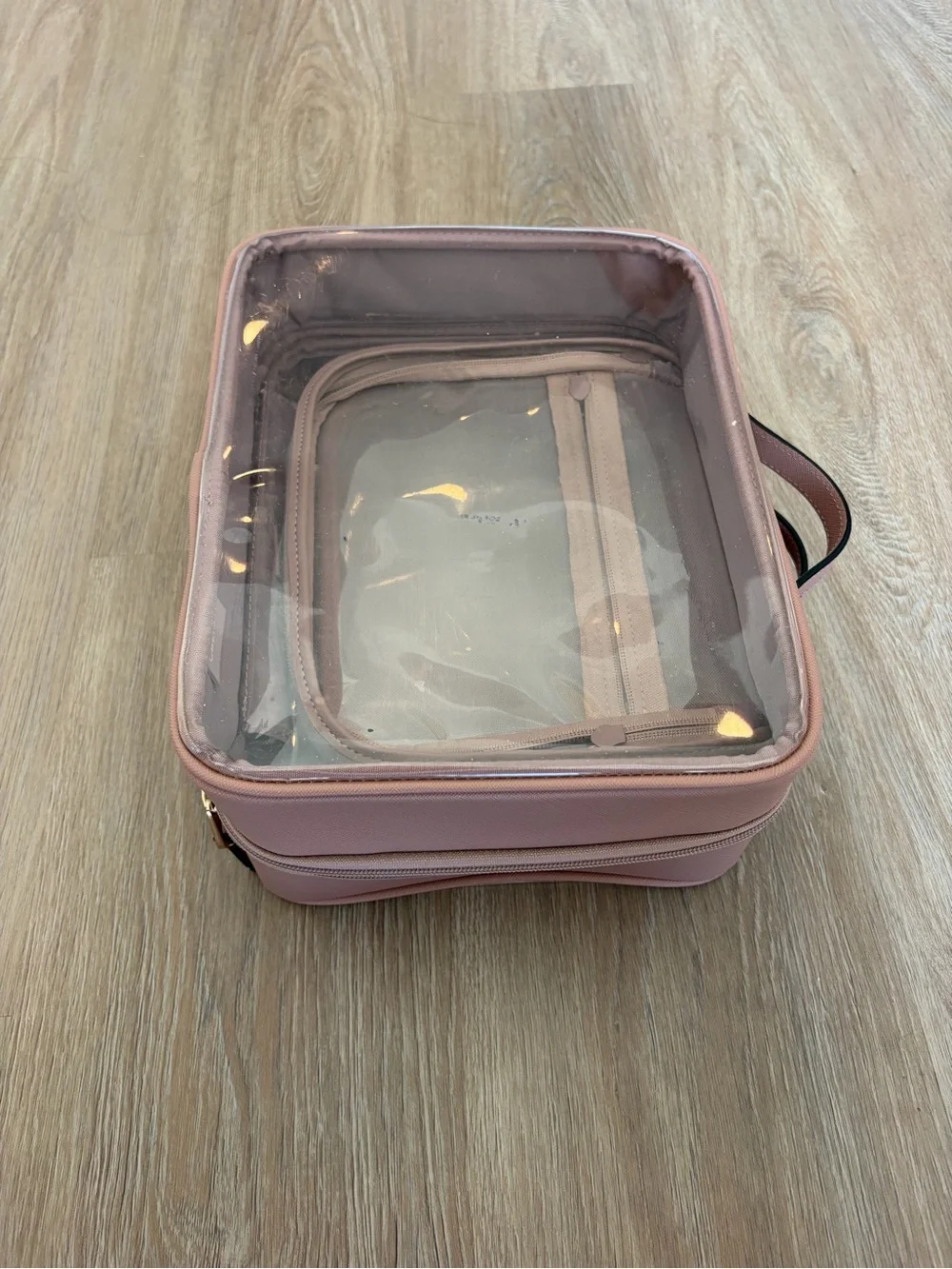 CALPAK Large Clear Cosmetics Case in Mauve/Pink
